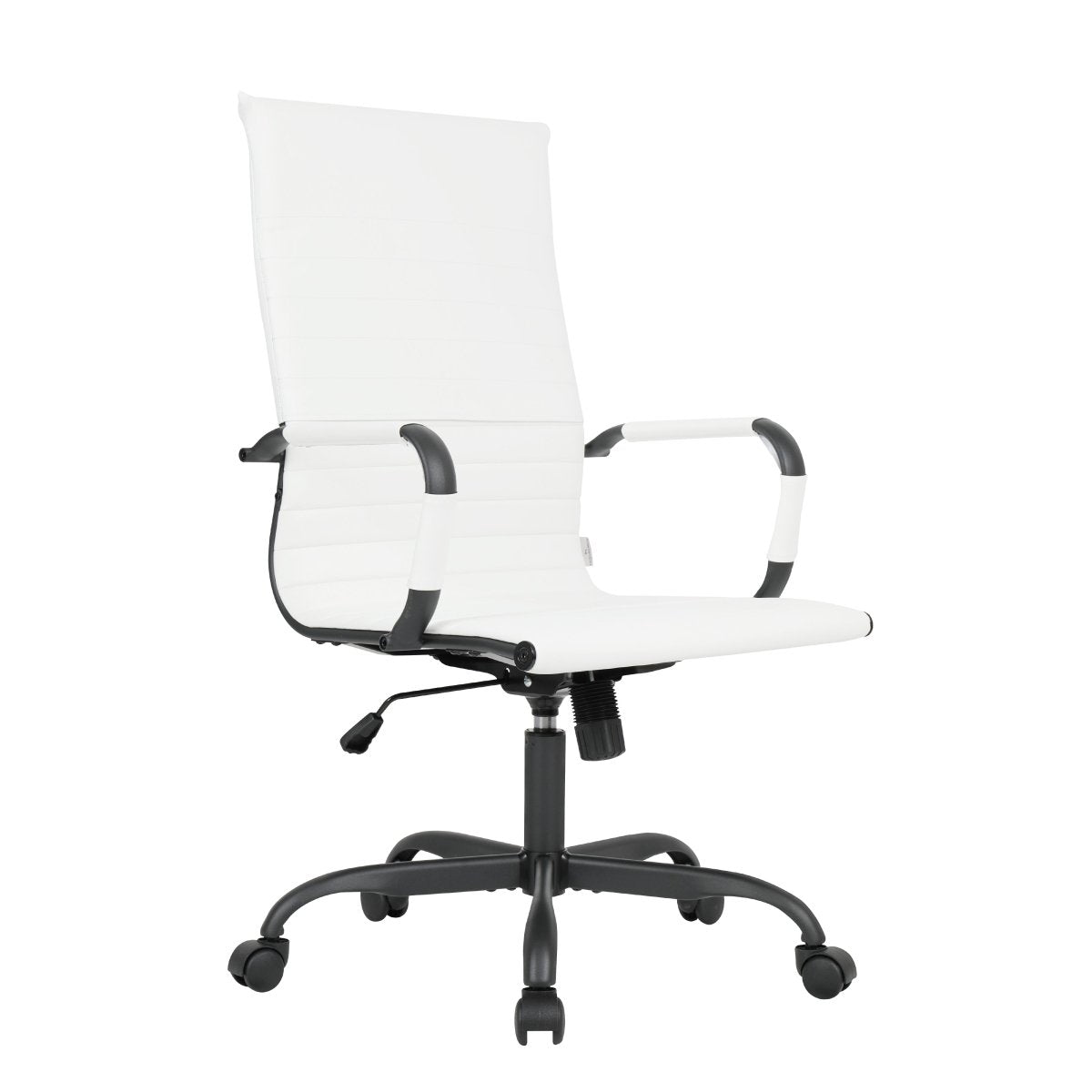 Harris Leather High-Back Adjustable Office Conference Chair with Armrests Black White Office Chair Leisuremod