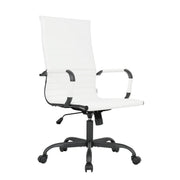 Harris Leather High-Back Adjustable Office Conference Chair with Armrests Black White Office Chair Leisuremod