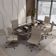 Harris Leather High-Back Adjustable Office Conference Chair with Armrests Gold Tan Office Chair Leisuremod