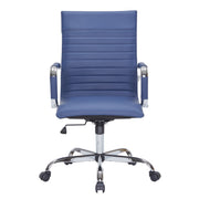Harris Leather High-Back Adjustable Office Conference Chair with Armrests Chrome Navy Blue Office Chair Leisuremod