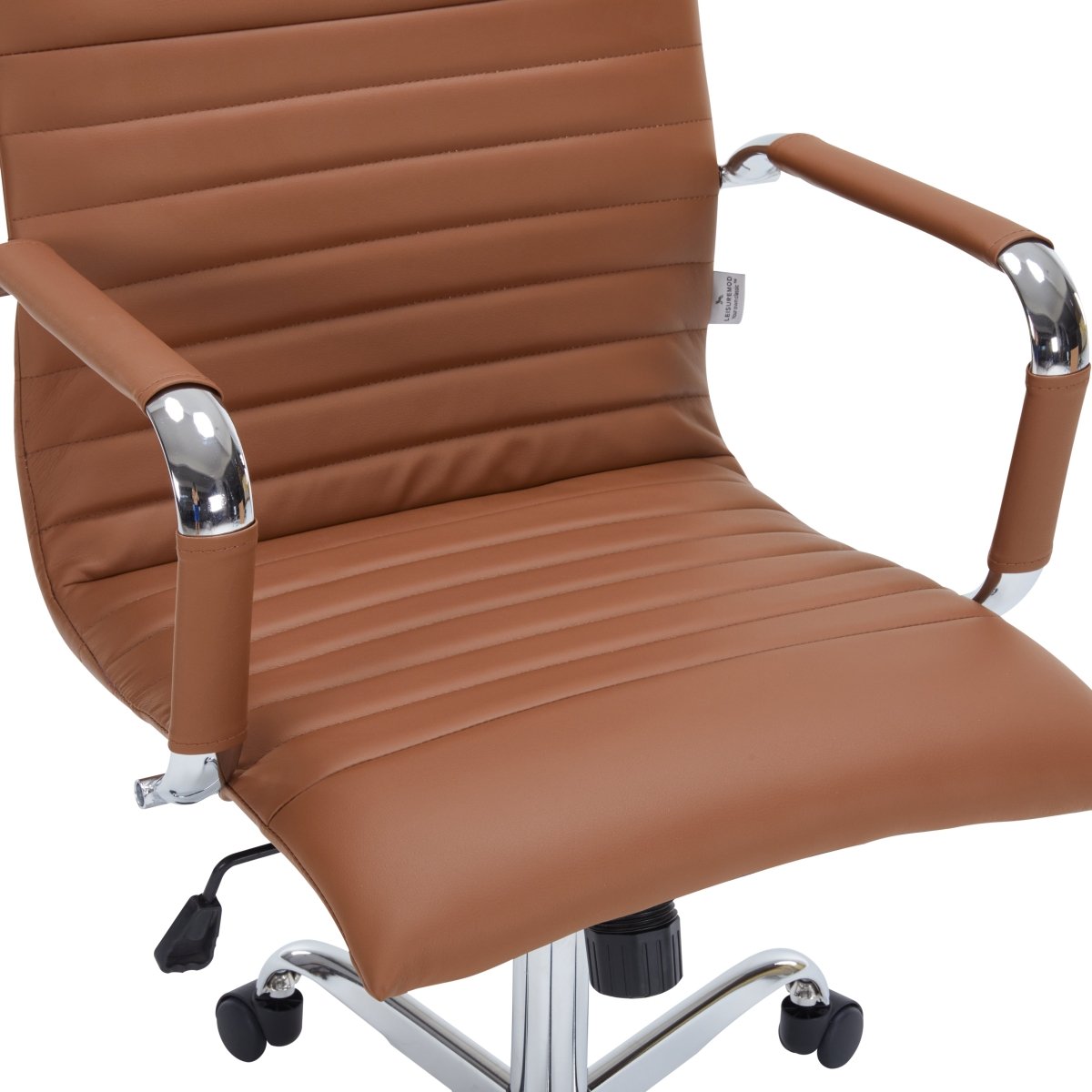 Harris Mid-Back Leather Adjustable Office Conference Chair with Armrests Chrome Light Brown Office Chair Leisuremod