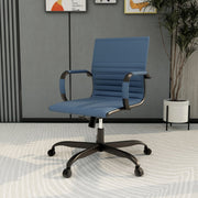 Harris Mid-Back Leather Adjustable Office Conference Chair with Armrests Black Navy Blue Office Chair Leisuremod