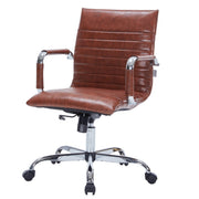 Harris Mid-Back Leather Adjustable Office Conference Chair with Armrests Chrome Dark Brown Office Chair Leisuremod