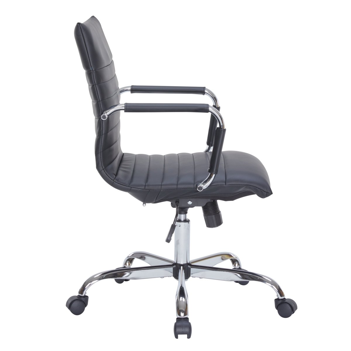 Harris Mid-Back Leather Adjustable Office Conference Chair with Armrests Chrome Black Office Chair Leisuremod