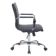 Harris Mid-Back Leather Adjustable Office Conference Chair with Armrests Chrome Black Office Chair Leisuremod