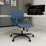 Harris Mid-Back Leather Adjustable Office Conference Chair with Armrests Black Navy Blue Office Chair Leisuremod
