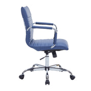 Harris Mid-Back Leather Adjustable Office Conference Chair with Armrests Chrome Navy Blue Office Chair Leisuremod
