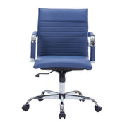 Harris Mid-Back Leather Adjustable Office Conference Chair with Armrests Chrome Navy Blue Office Chair Leisuremod