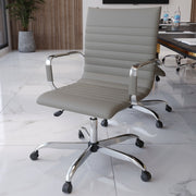 Harris Mid-Back Leather Adjustable Office Conference Chair with Armrests Chrome Tan Office Chair Leisuremod