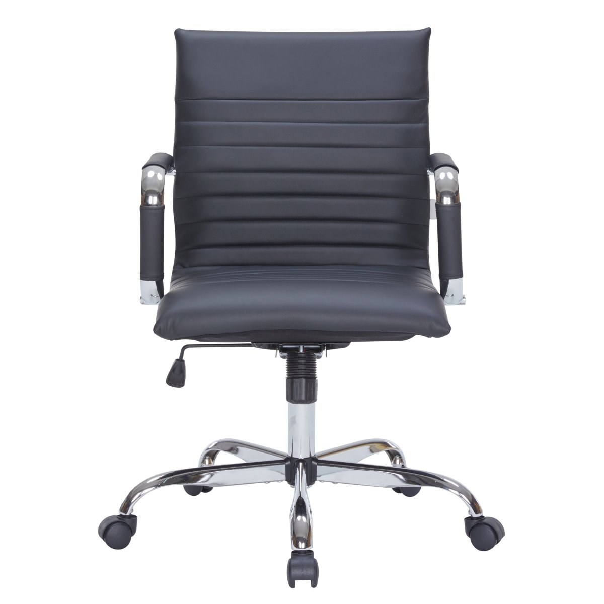 Harris Mid-Back Leather Adjustable Office Conference Chair with Armrests Chrome Black Office Chair Leisuremod