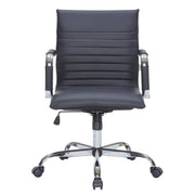 Harris Mid-Back Leather Adjustable Office Conference Chair with Armrests Chrome Black Office Chair Leisuremod