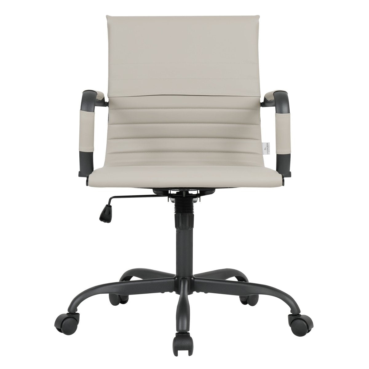 Harris Mid-Back Leather Adjustable Office Conference Chair with Armrests Black Tan Office Chair Leisuremod