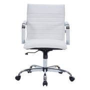 Harris Mid-Back Leather Adjustable Office Conference Chair with Armrests Chrome White Office Chair Leisuremod