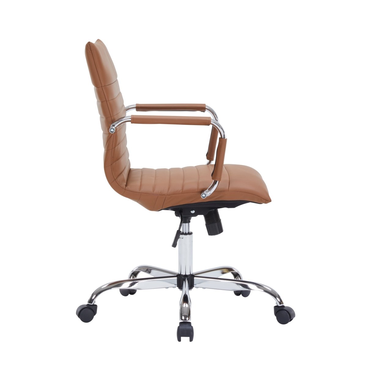 Harris Mid-Back Leather Adjustable Office Conference Chair with Armrests Chrome Light Brown Office Chair Leisuremod