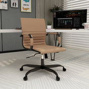Harris Mid-Back Leather Adjustable Office Conference Chair with Armrests Black Light Brown Office Chair Leisuremod