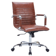 Harris Mid-Back Leather Adjustable Office Conference Chair with Armrests Chrome Dark Brown Office Chair Leisuremod