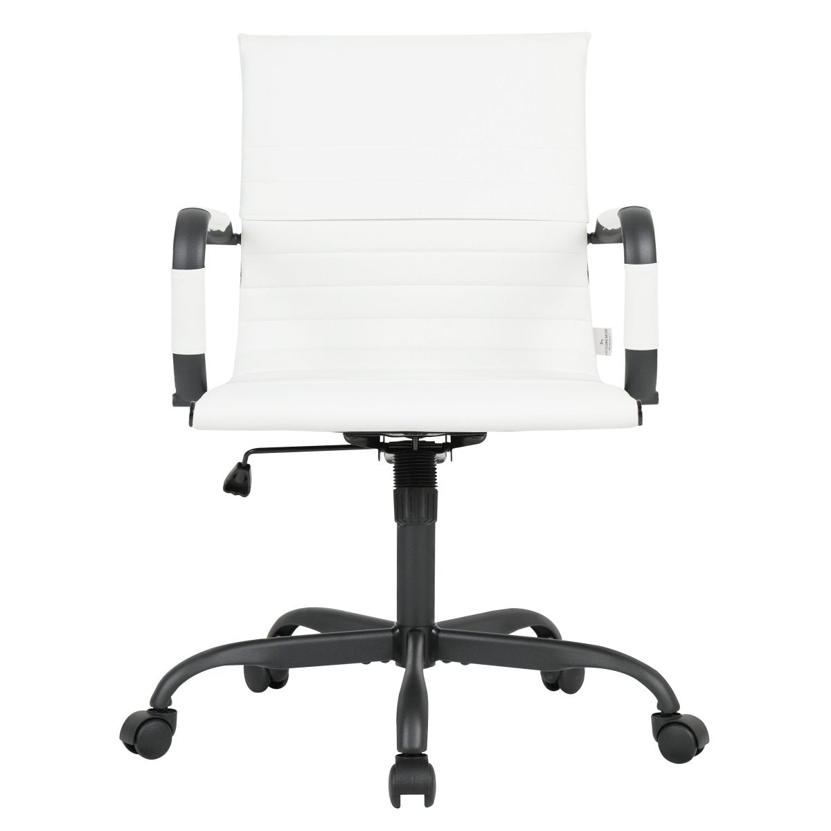 Harris Mid-Back Leather Adjustable Office Conference Chair with Armrests Black White Office Chair Leisuremod