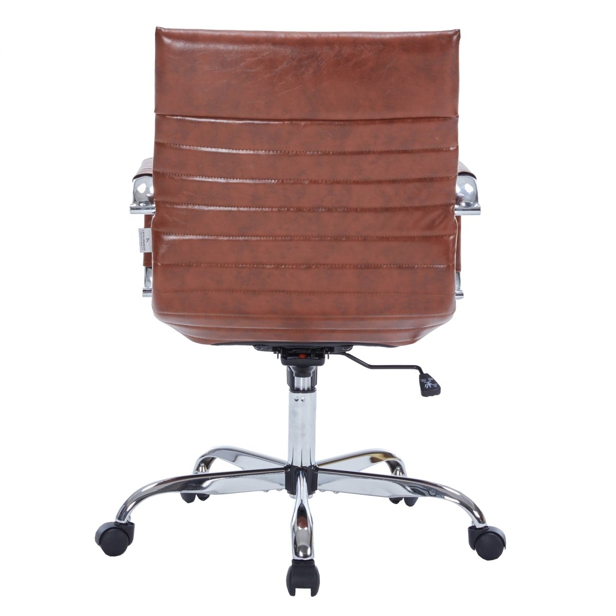 Harris Mid-Back Leather Adjustable Office Conference Chair with Armrests Chrome Dark Brown Office Chair Leisuremod