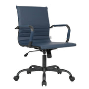 Harris Mid-Back Leather Adjustable Office Conference Chair with Armrests Black Navy Blue Office Chair Leisuremod
