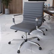 Harris Mid-Back Leather Adjustable Office Conference Chair with Armrests Chrome Grey Office Chair Leisuremod