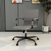 Harris Mid-Back Leather Adjustable Office Conference Chair with Armrests Black Grey Office Chair Leisuremod