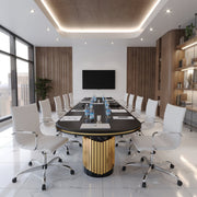 Harris Mid-Back Leather Adjustable Office Conference Chair with Armrests Chrome White Office Chair Leisuremod