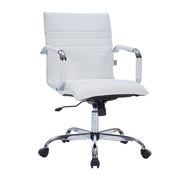 Harris Mid-Back Leather Adjustable Office Conference Chair with Armrests Chrome White Office Chair Leisuremod