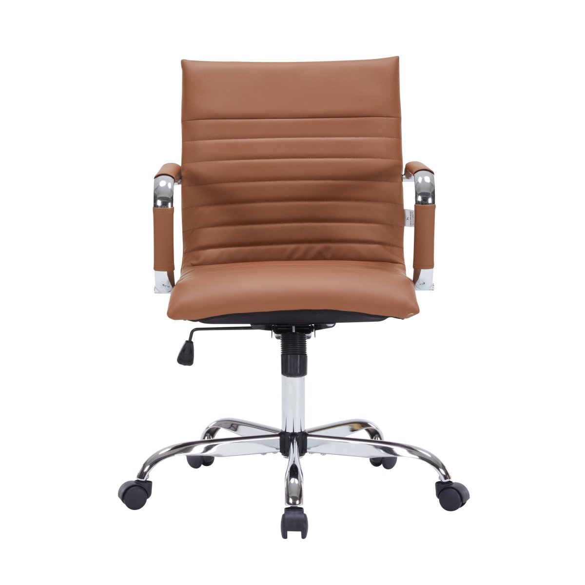 Harris Mid-Back Leather Adjustable Office Conference Chair with Armrests Chrome Light Brown Office Chair Leisuremod