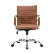 Harris Mid-Back Leather Adjustable Office Conference Chair with Armrests Chrome Light Brown Office Chair Leisuremod