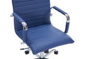 Harris Mid-Back Leather Adjustable Office Conference Chair with Armrests Chrome Navy Blue Office Chair Leisuremod