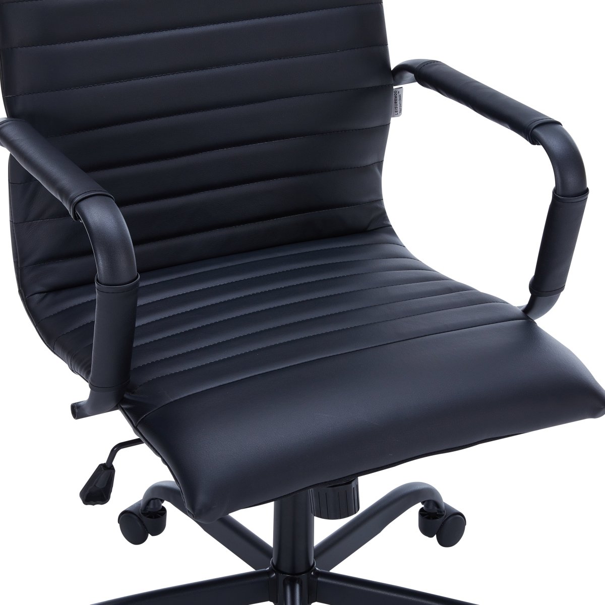 Harris Mid-Back Leather Adjustable Office Conference Chair with Armrests Black Black Office Chair Leisuremod