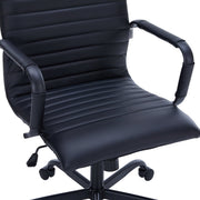 Harris Mid-Back Leather Adjustable Office Conference Chair with Armrests Black Black Office Chair Leisuremod