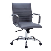 Harris Mid-Back Leather Adjustable Office Conference Chair with Armrests Chrome Grey Office Chair Leisuremod