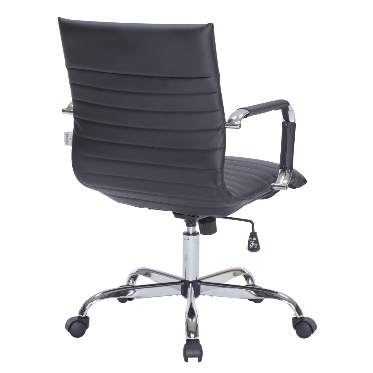 Harris Mid-Back Leather Adjustable Office Conference Chair with Armrests Chrome Black Office Chair Leisuremod
