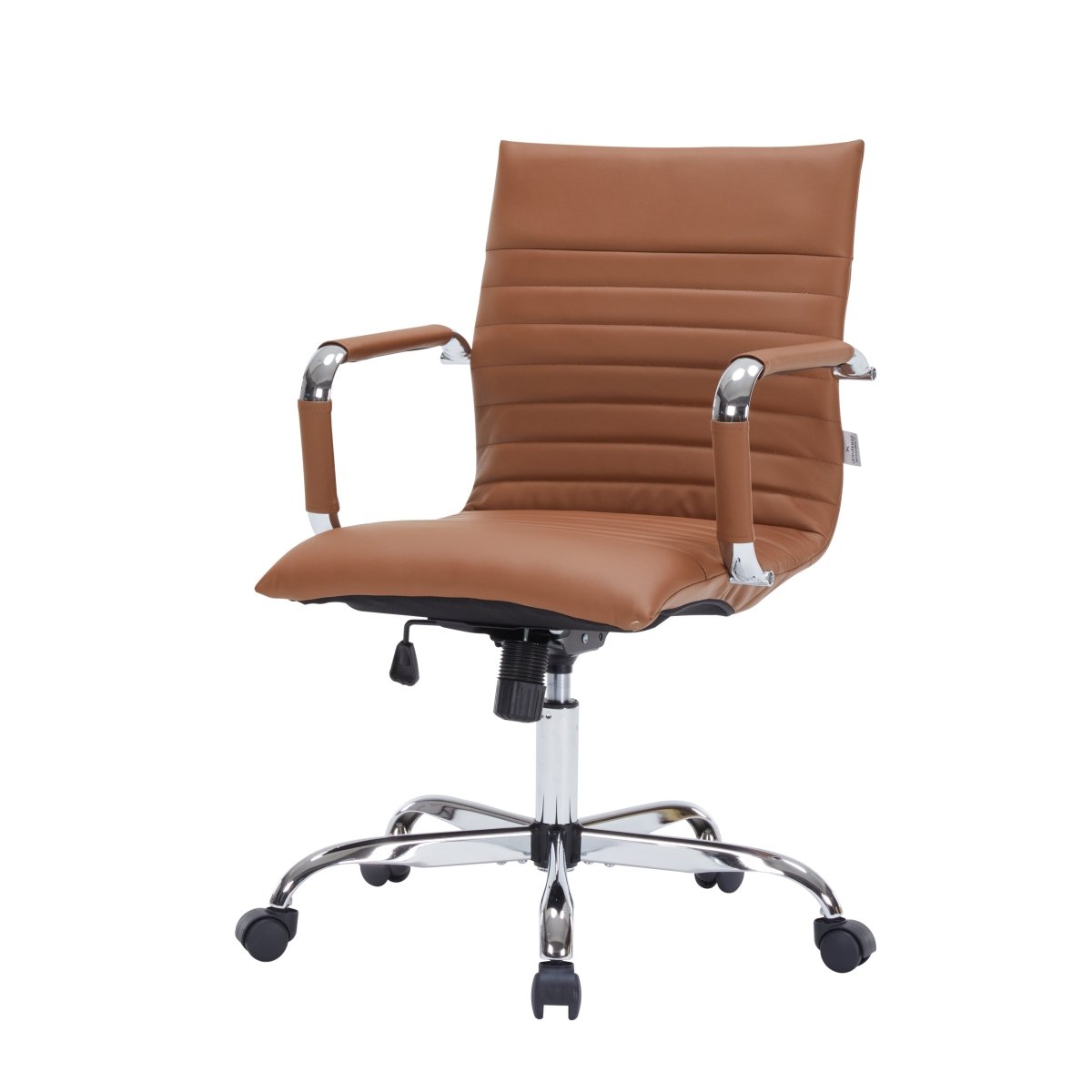 Harris Mid-Back Leather Adjustable Office Conference Chair with Armrests Chrome Light Brown Office Chair Leisuremod
