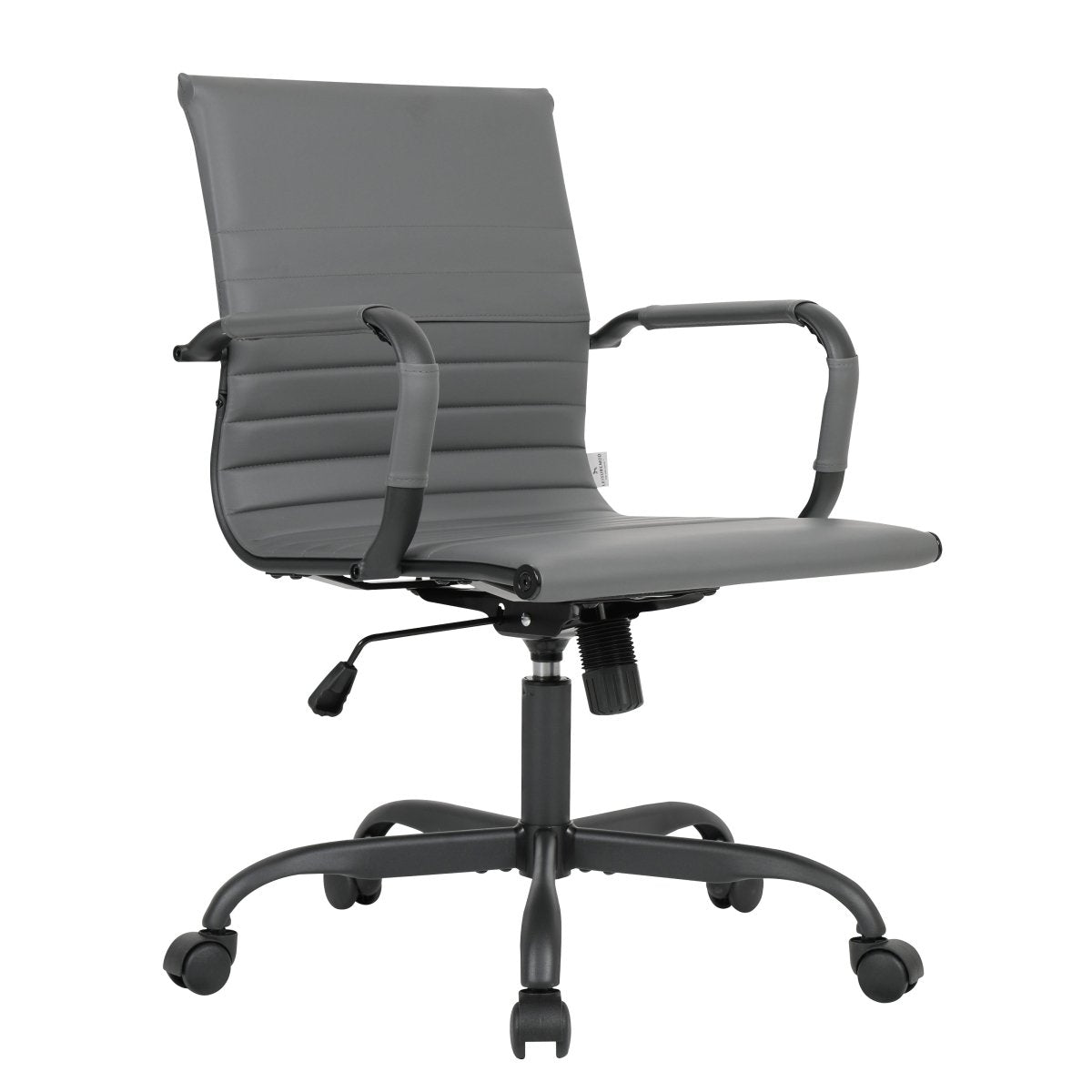 Harris Mid-Back Leather Adjustable Office Conference Chair with Armrests Black Grey Office Chair Leisuremod