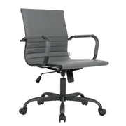 Harris Mid-Back Leather Adjustable Office Conference Chair with Armrests Black Grey Office Chair Leisuremod