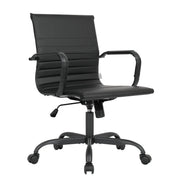Harris Mid-Back Leather Adjustable Office Conference Chair with Armrests Black Black Office Chair Leisuremod