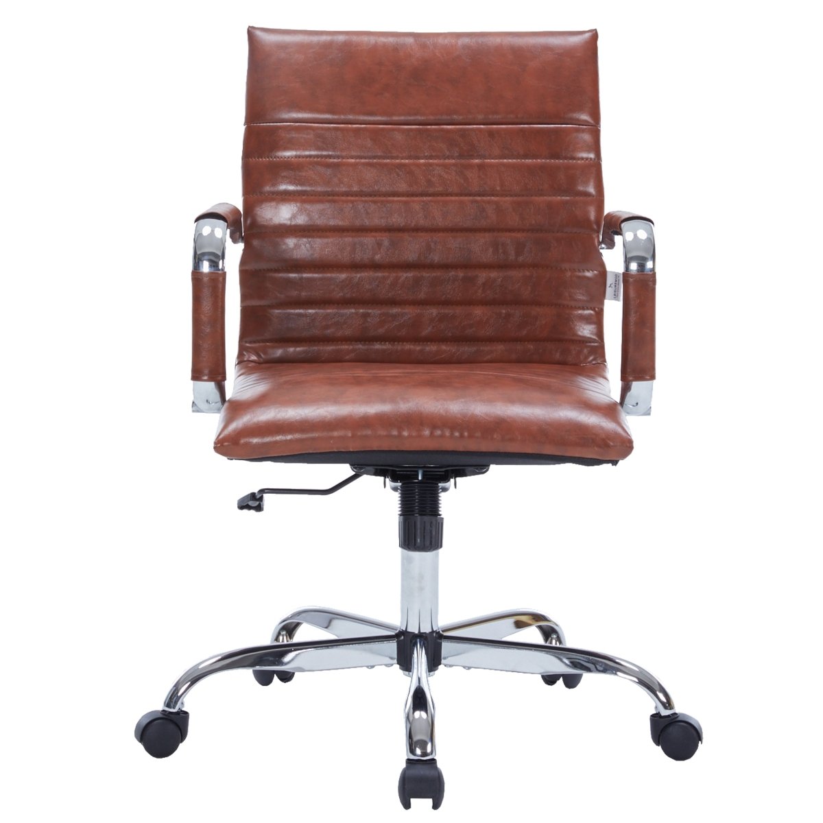 Harris Mid-Back Leather Adjustable Office Conference Chair with Armrests Chrome Dark Brown Office Chair Leisuremod