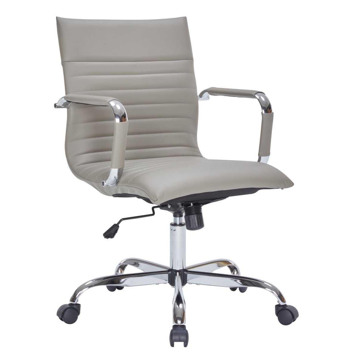 Harris Mid-Back Leather Adjustable Office Conference Chair with Armrests Chrome Tan Office Chair Leisuremod