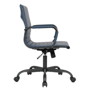 Harris Mid-Back Leather Adjustable Office Conference Chair with Armrests Black Navy Blue Office Chair Leisuremod