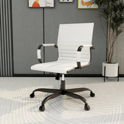Harris Mid-Back Leather Adjustable Office Conference Chair with Armrests Black White Office Chair Leisuremod
