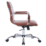 Harris Mid-Back Leather Adjustable Office Conference Chair with Armrests Chrome Dark Brown Office Chair Leisuremod