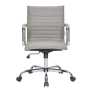 Harris Mid-Back Leather Adjustable Office Conference Chair with Armrests Chrome Tan Office Chair Leisuremod
