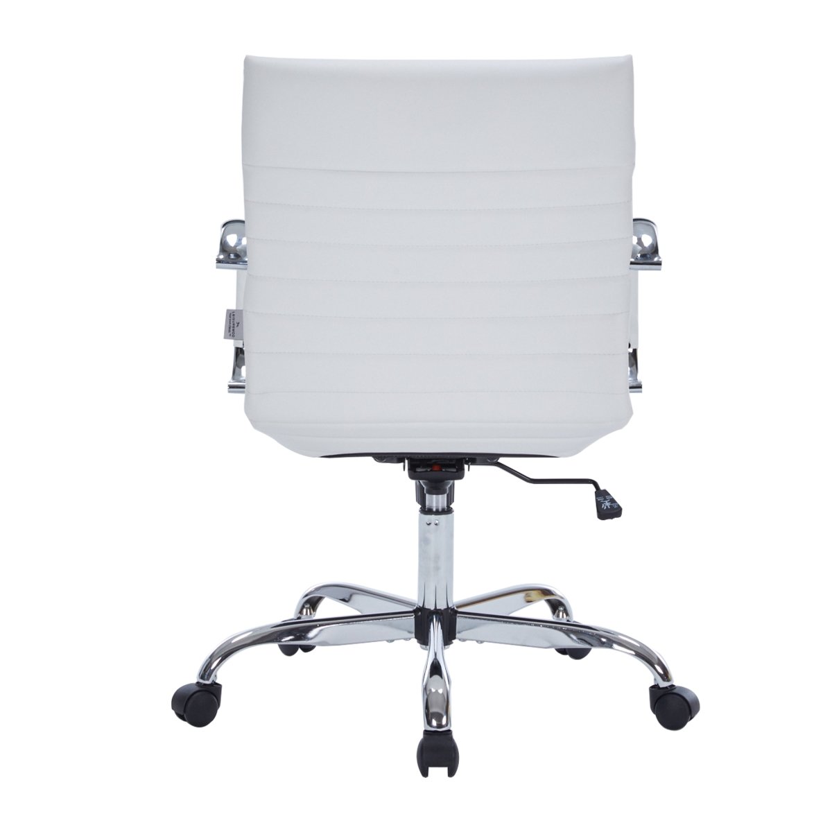 Harris Mid-Back Leather Adjustable Office Conference Chair with Armrests Chrome White Office Chair Leisuremod