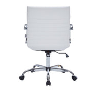 Harris Mid-Back Leather Adjustable Office Conference Chair with Armrests Chrome White Office Chair Leisuremod