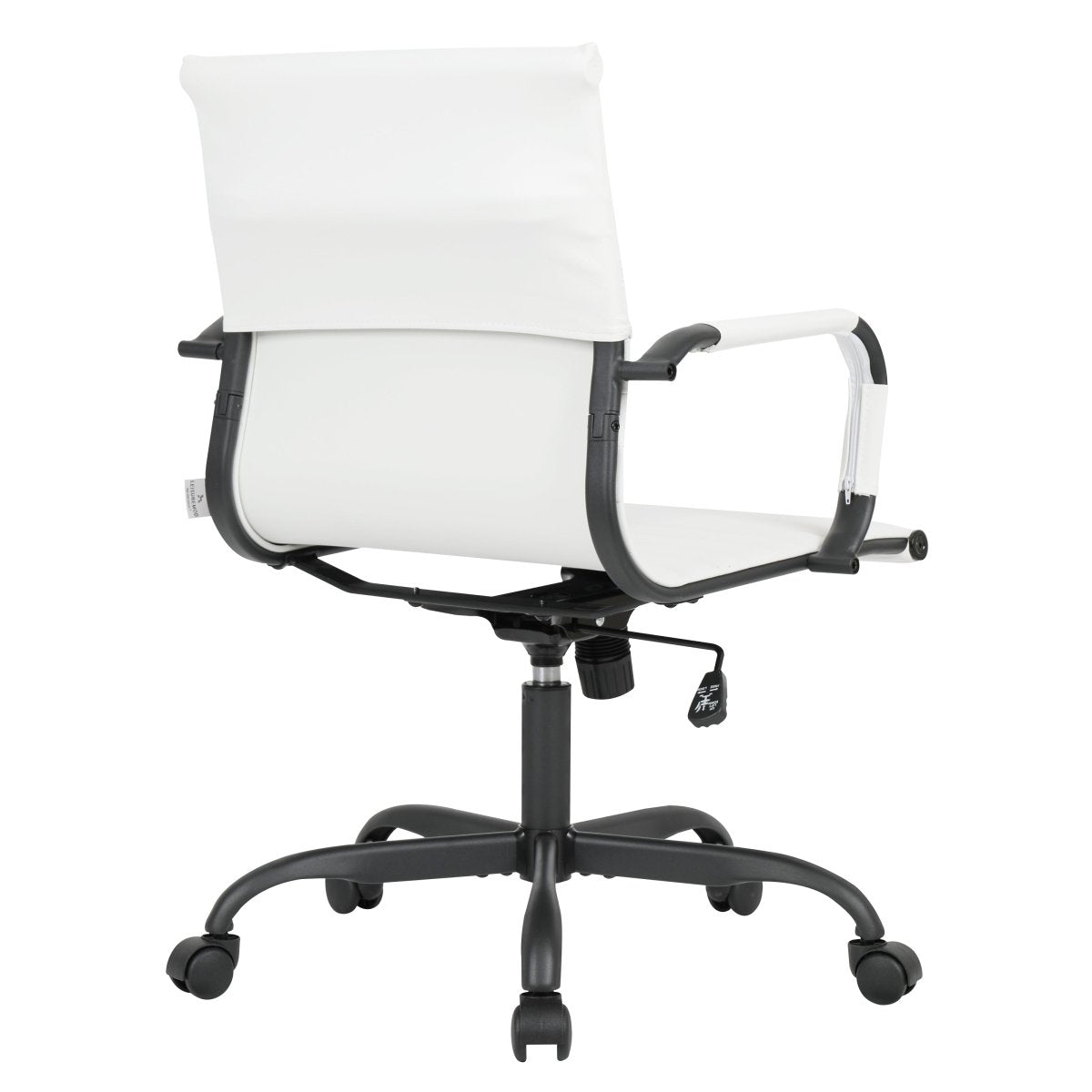 Harris Mid-Back Leather Adjustable Office Conference Chair with Armrests Black White Office Chair Leisuremod