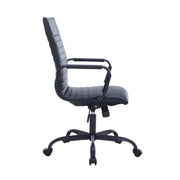 Harris Mid-Back Leather Adjustable Office Conference Chair with Armrests Black Black Office Chair Leisuremod