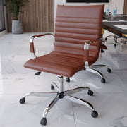 Harris Mid-Back Leather Adjustable Office Conference Chair with Armrests Chrome Dark Brown Office Chair Leisuremod