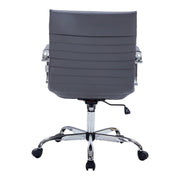 Harris Mid-Back Leather Adjustable Office Conference Chair with Armrests Chrome Grey Office Chair Leisuremod
